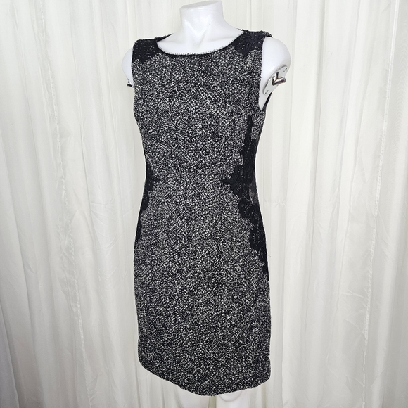 Elie Tahari Gray Wool Sleeveless Sheth Cocktail Dress Lace Leopard Boucle 6 - Picture 1 of 15